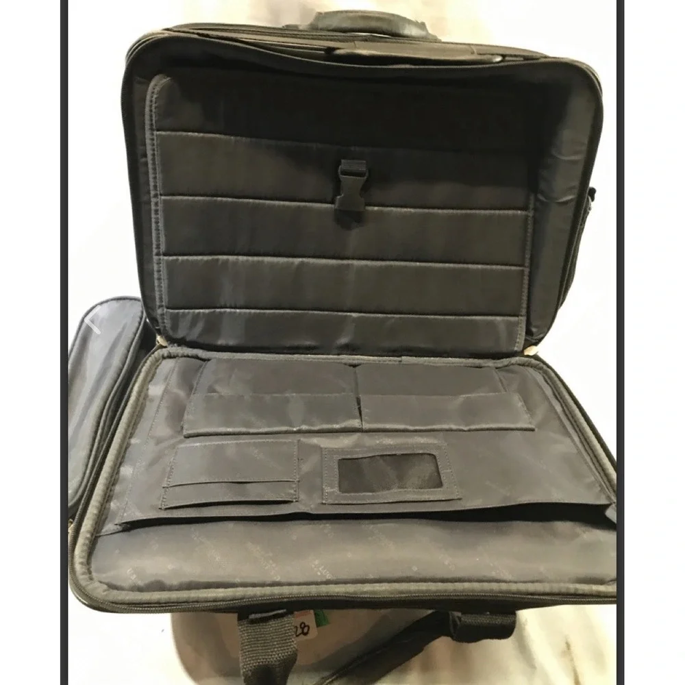 U.S. Luggage NY Vtg Leather‎ Expandable Briefcase Black Laptop Portfolio Bag
